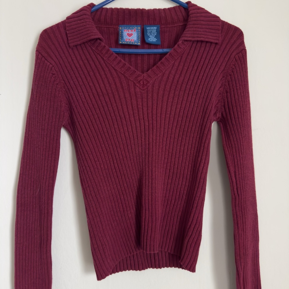 Next Era Women's V-Neck Ribbed Sweater - Burgundy